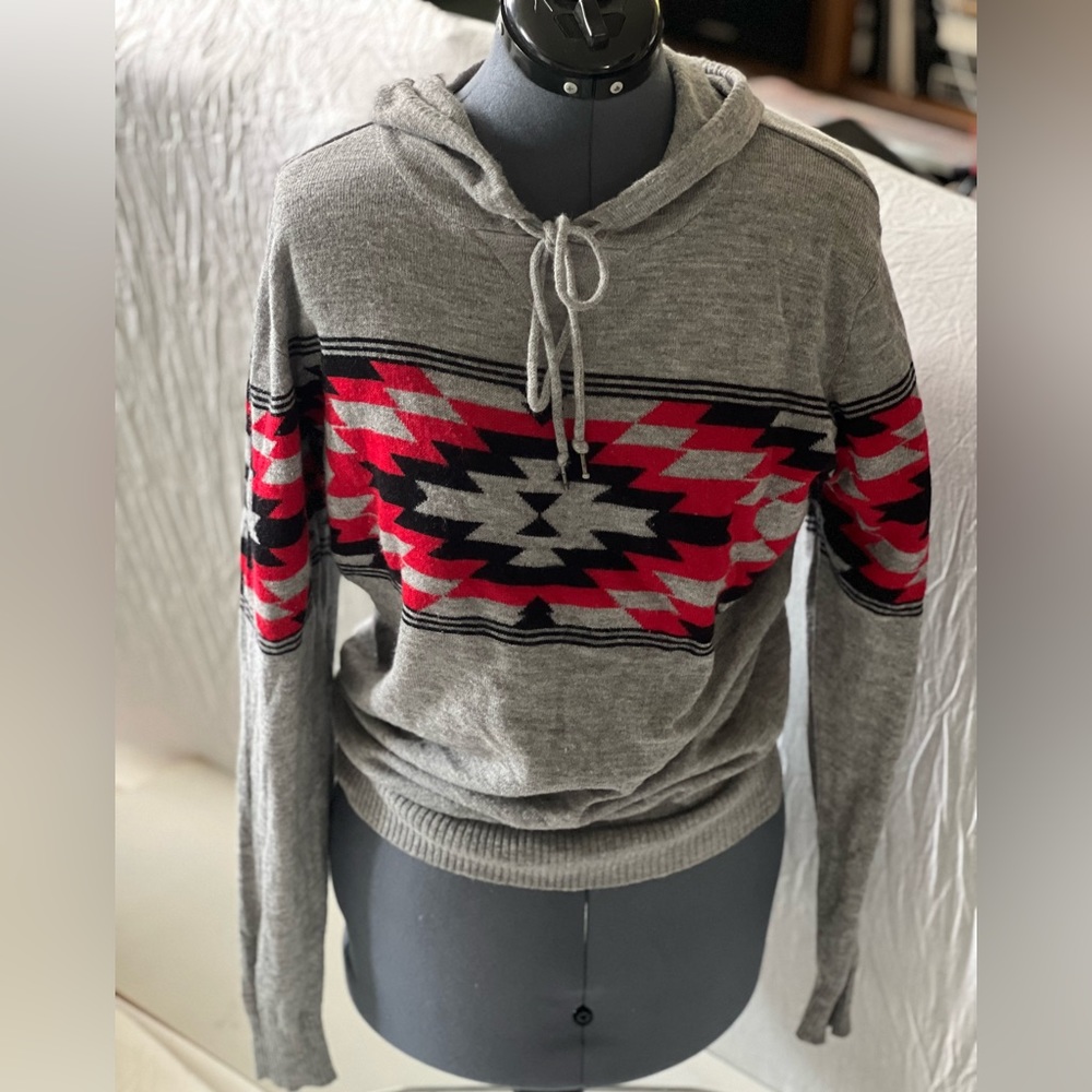 Carbon Gray Tribal Print Hoodie Sweater